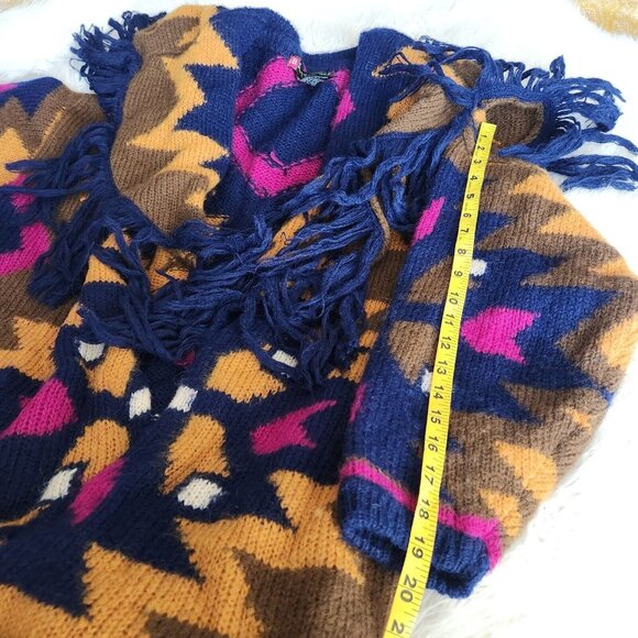 Vintage 90s Oversized Mohair Cardigan Sweater M Fringe Fuzzy Southwestern - Picture 12 of 16